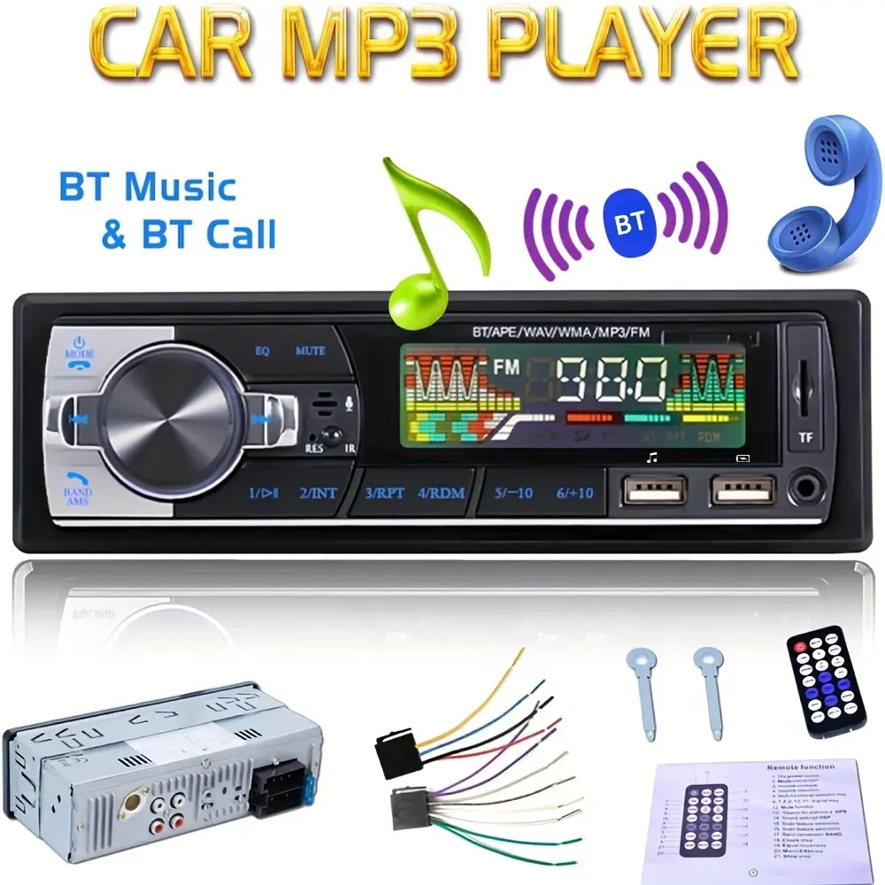1pc Car Stereo 1din Wireless Bluetooth-compatible Mp3 Player, 60wx4 Fm Receiver, Remote Control, Aux USB TF Card, In-Dash Kit