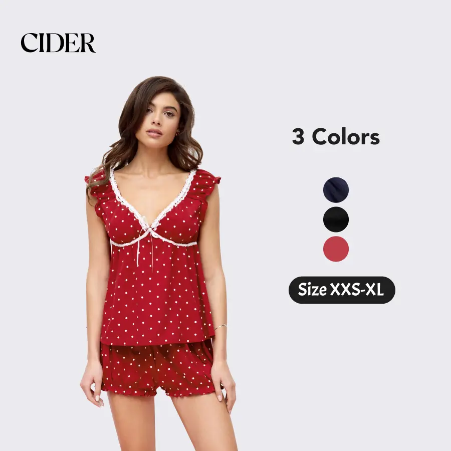 Cider Cotton Polka Dot Bowknot Top & Mid Rise Shorts Loungewear Set SohoChic