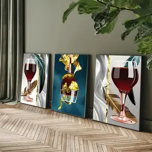 3pcs Wine Glass Elegant Kitchen Bar Art Canvas Painting, Modern Restaurant Bedroom Home Wall Decor Unframed Art Print, Vintage Wall Art Decoration Items
