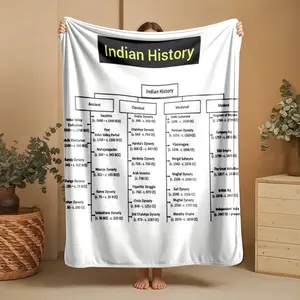 1 piece Detailed Explanation of the Division of Indian Historical Dynasties and Periods themed flannel blanket - Microfiber soft fluffy sofa blanket, suitable for beds and sofas, modern style, all-season use, digital print design, flannel weaving