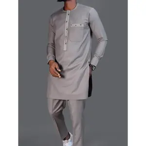 Men’s two-piece embroidered top and pants set, elegant formal split-style long-sleeve top and pants, suitable for parties and wedding guests, all-season men’s clothing GARMENTARY