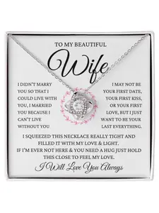 To My Beautiful Wife Love Knot Necklace with Message Card and Gift Box Valentine’s Day Gift for Wife,Anniversary/Wedding/Christmas/Birthday