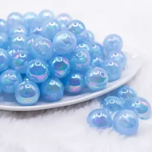 16mm Light Blue Opalescence Bubblegum Bead