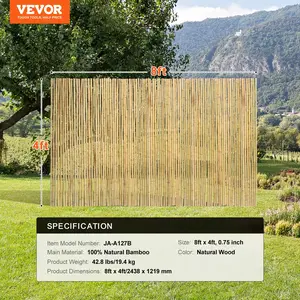 VEVOR Natural Rolled Bamboo Fence, Eco-Friendly Bamboo Privacy Fence 4 ft Hx 8 ft Lx 0.75 in D. Decorative Bamboo Privacy Screen for Garden, Backyard, Balcony, Patio, Pool Side
