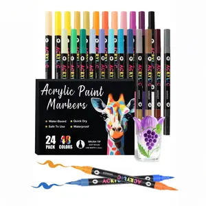 48 Colors Acrylic Paint Markers with 24 Dual-Color Brush Tips, Double Tips Acrylic Paint Pens for Crafts, Art Supplies, DIY Projects