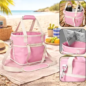 4 Compartment beverage insulated tote bag, outdoor insulated water bottle holder, with straps, foldable, can hold 4 beverage bags, with no overflow base, portable hands-free beverage handbag, suitable for family picnics, friend gatherings, etc