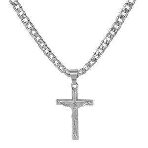 Crucifix Pendant Necklace – Cuban or Rope Chain, Silver Tone
