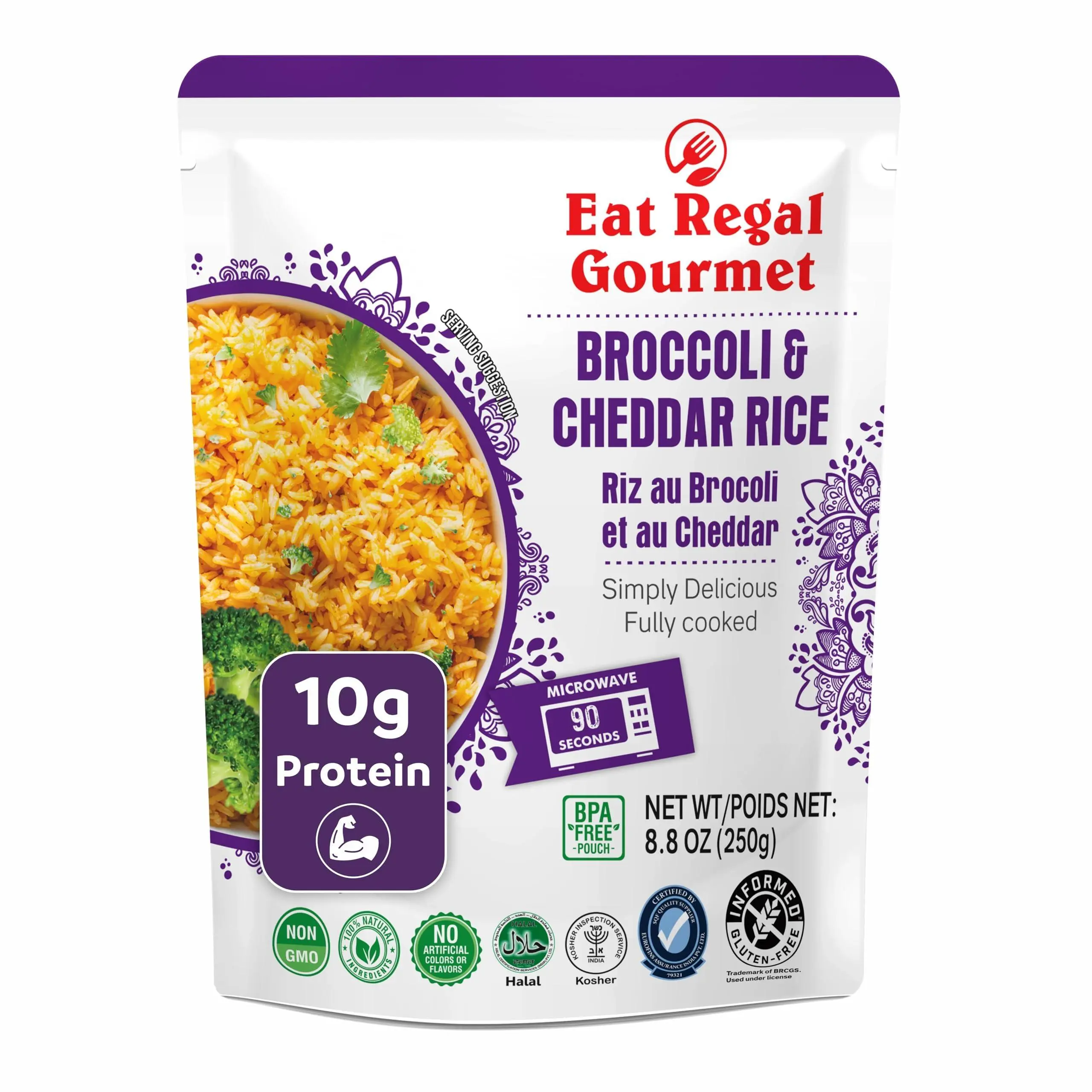 Eat Regal Broccoli & Cheddar Rice, Creamy & Cheesy, Always Fluffy, No Clump, Ready in 1.5 Minutes, Gluten-Free Non-GMO, 8.8 oz Pack of 12