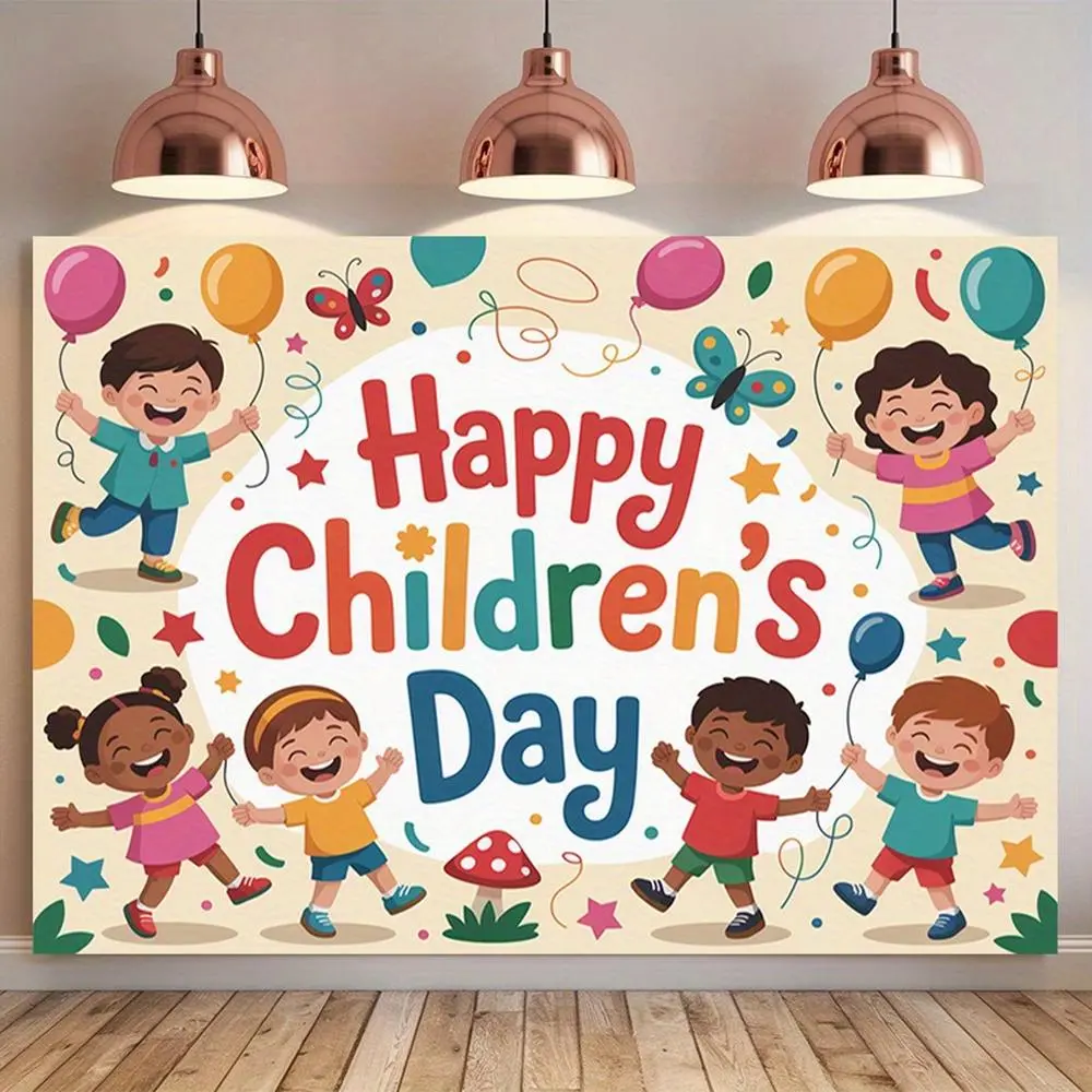 1PC 2D Flat Polyester Backdrop - Cartoon Print Reusable Banner, Children's Birthday Photo Background & School Event Festive Curtain, Flat Backdrop, Happy Birthday, One-Piece