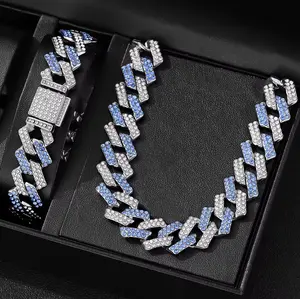 2pcs Jewelry Set Geometric Cuban Chain Neck Fashionable High Quality Rhinestone