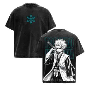 Vintage Wash Toshiro Hitsugaya Graphic Tee - Oversized Bleach Anime Shirt for Men & Women - Premium Cotton Top Ice Captain Anime Graphic Tee 90s graphic good tees Casual American Short Sleeve Unisex T-shirt,Gym & Streetwear Vintage Anime Graphic Top