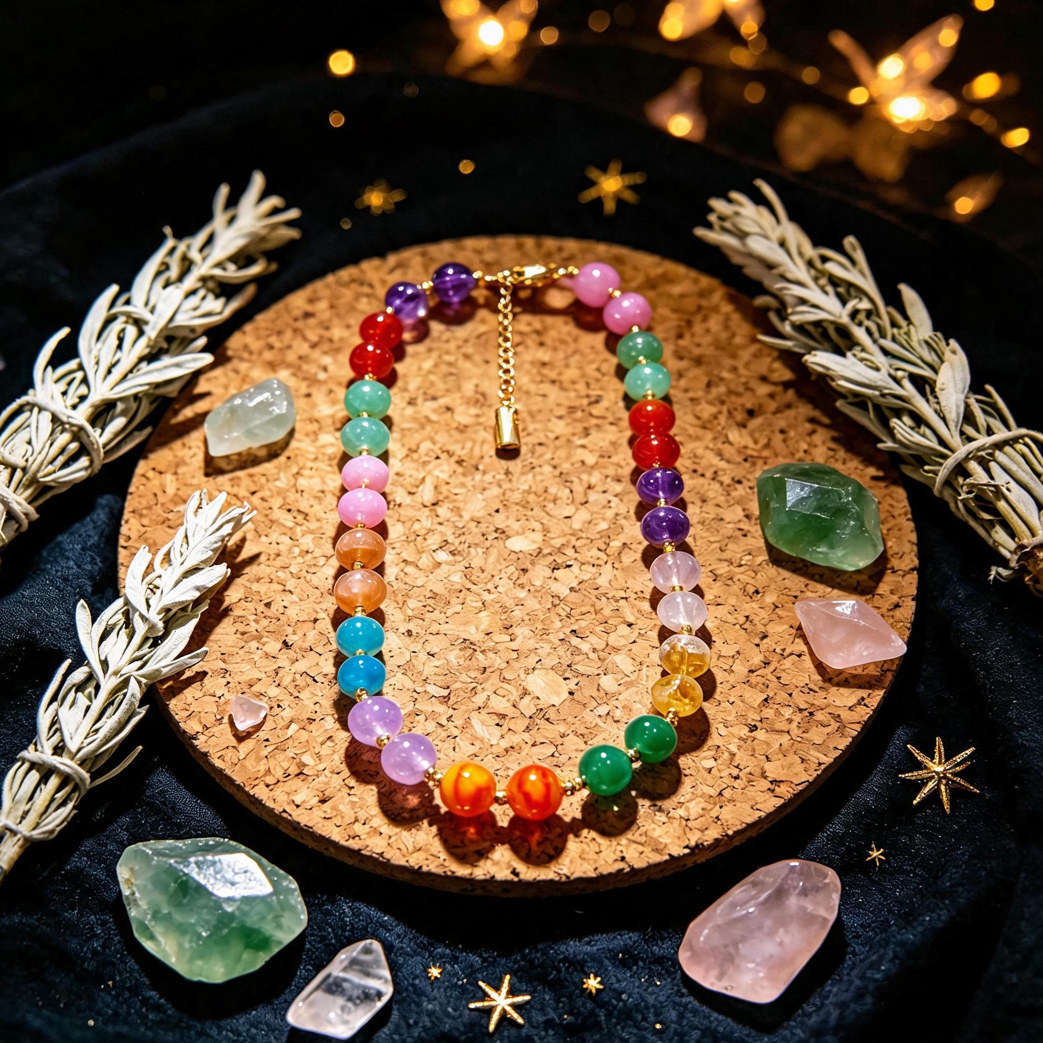Women's Handmade Colorful Natural Stone Beaded Necklace - Multi-Color Gemstone Beads with Gold Accents, Boho-Chic Summer Beach Party Jewelry, Birthday Christmas Gift for Her