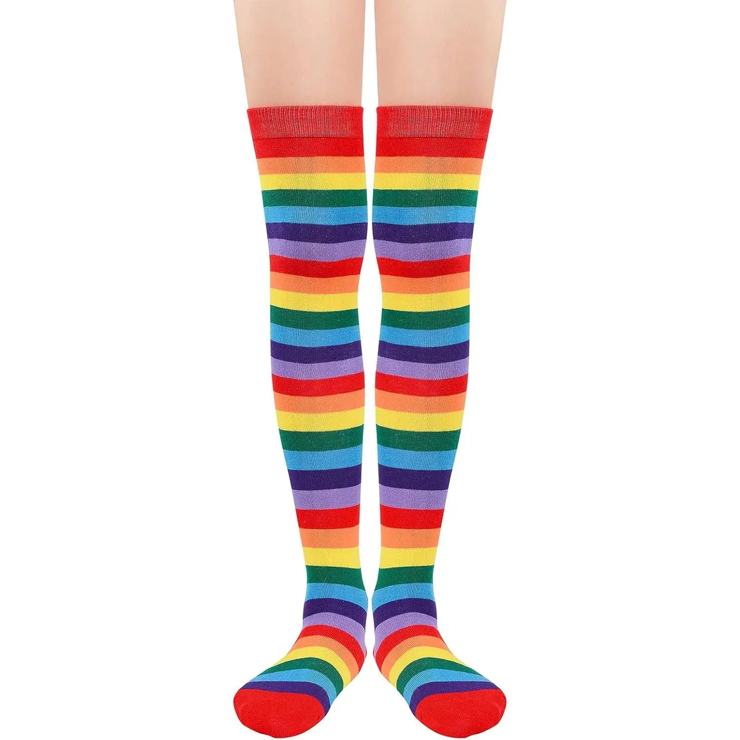 Womens Rainbow Socks Striped Knee High Socks Thigh High Stockings Casual Tube Socks Costume Leg Warmers Fashion Womenswear