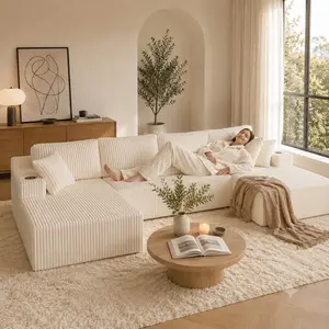 130” Oversized U-Shaped Boneless Sectional Sofa, Compressed Corduroy Cloud Couch with Deep Seat,Convertible Sleeper Sofa Bed for Living Room,No Assembly Required