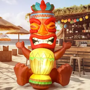 6ft Inflatable Tiki Luau Party Decoration Blow up Tiki Statue with LED Light Inflatable Hawaiian Beach Bar Party Supplies for Summer Pool Tropical Garden Outdoor Indoor Decor