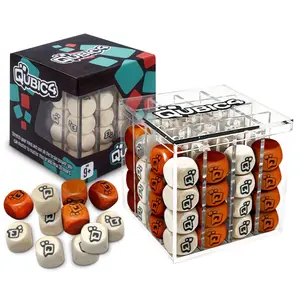 Qubic4 - 3D Strategy Board Game for Critical Thinking - Classic Grid in Sleek Acrylic Cube - 32 Red & 32 White Wood Cubes - 4 in A Row Challenge - Perfect for Family & Friends