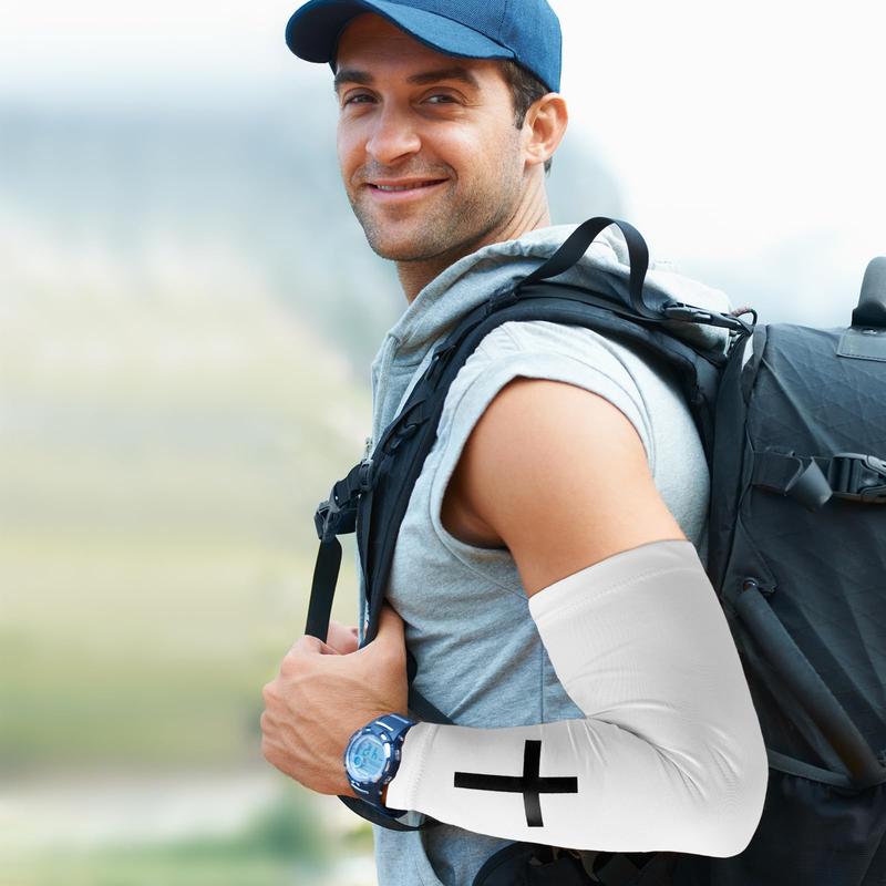Cross Arm Sleeves 2 Pairs Polyester Religious Compression Cooling Arm Sleeves for Men Women Football Basketball Baseball Running Cycling Outdoor Activities Sleeve with Piping