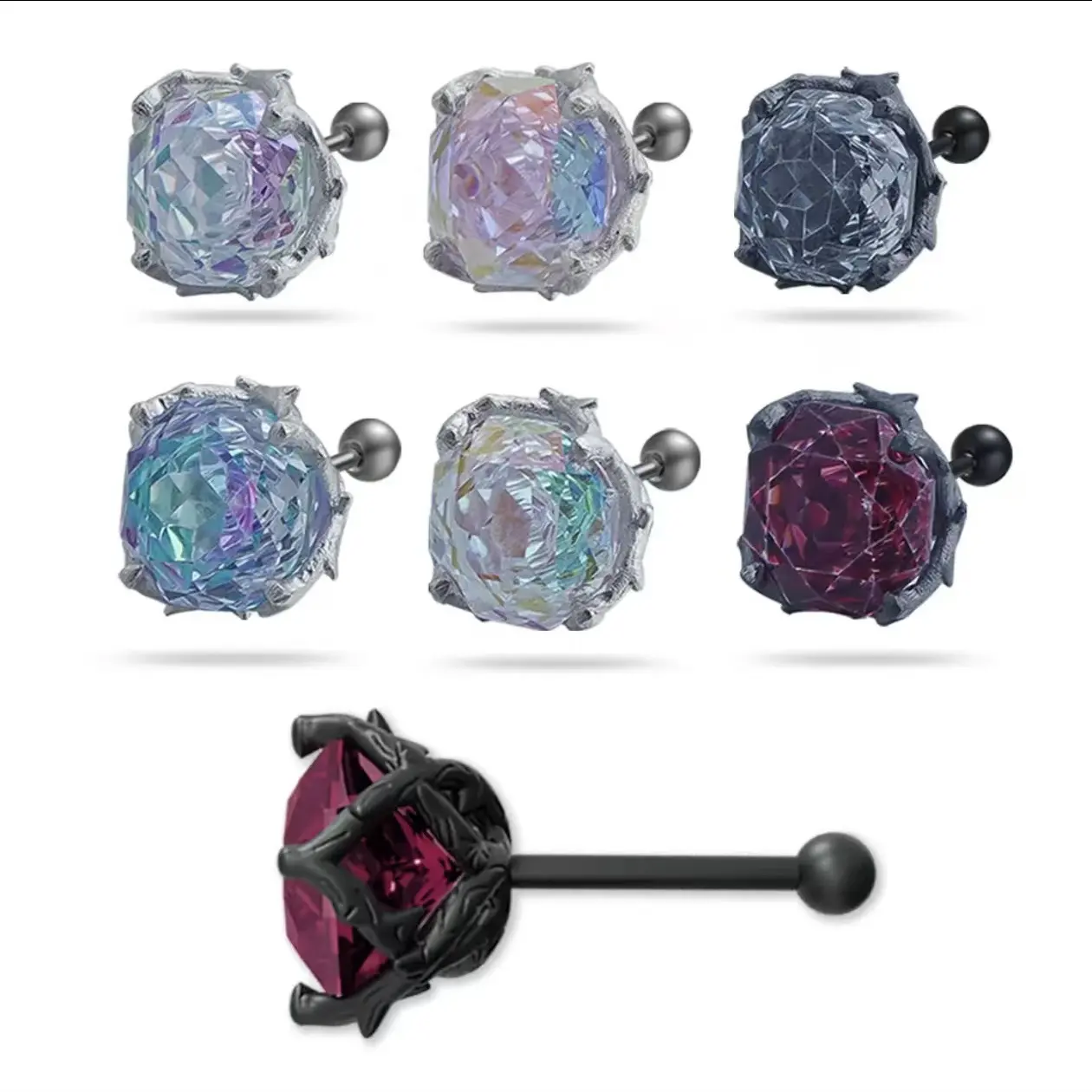 Copper Thorn Rose Cut Single Diamond Stud Earrings - Unisex Luxury High-End Design, Daily Wear Elegant Jewelry, Rose Gold & Silver Options, Viral Fashion Accessories