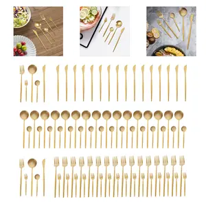 CNCEST 90-Piece Gold Finish Stainless Steel Flatware Set - Elegant Cutlery Includes Spoons Forks Knives - Shiny Appearance & Easy Care - Perfect for Family Dinners