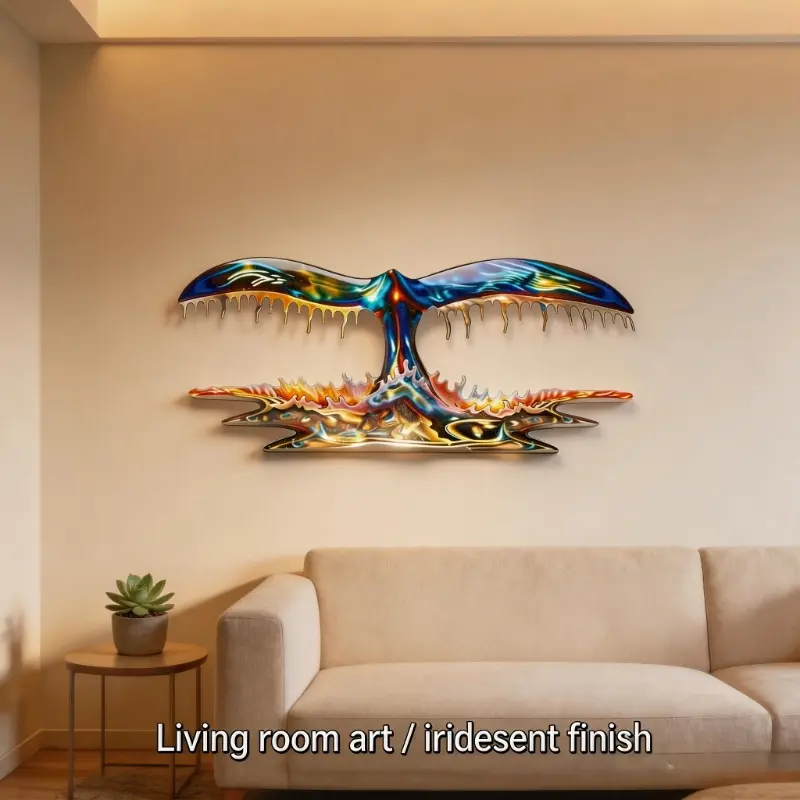 Artistic Shimmering Colorful Whale Tail Ornament - Animal Art Glass/Resin Sculpture, Ocean-Style Light Luxury Indoor Home Desktop Decor