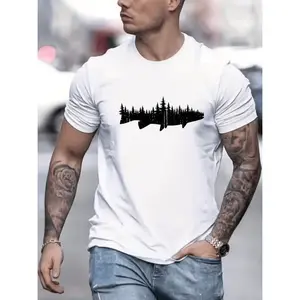 Vintage Graphic T Shirt For Men Comfortable Polyester Blend Round Neck Casual Wear