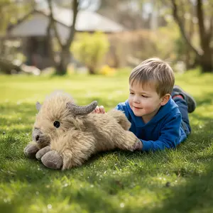 Decompress 13.78/17.72/21.65inch Fluffy Highland Cow Plush Toy - Super Soft Long Haired Stuffed Animal with Horns, Scottish Cattle Plushie for Nursery Decor & Gift for Kids & Adults