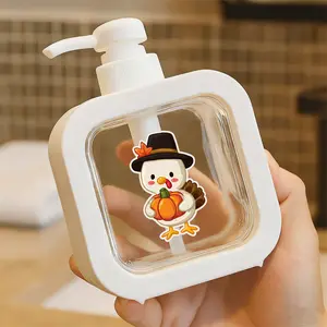 Cute Cartoon Thanksgiving Turkey Soap Dispenser - Whimsical Pilgrim Hat Pumpkin Design, Liquid Container for Kitchen Sink Bathroom Home Office, Easy to Clean Countertop Accessory with Festive Autumn Decor
