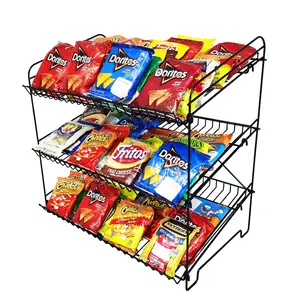 FixtureDisplays® 24" Wide X 14.9" Deep X 23.2" Tall 3-Open-Shelf Wire Rack for Countertop Chips Snack Book Display Organizer Concession Theatre Kitchen Pantry Stand Black 19396-2D-SL