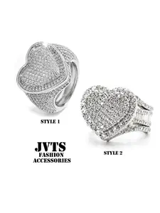 Street Hip Hop Heart Shape Ring, Artificial Zirconia Full Embellishment, Shiny Eye-Catching Design, Unisex Valentine's Day Gift, Heart Shaped Ring, Sparkling Zircon Inlay