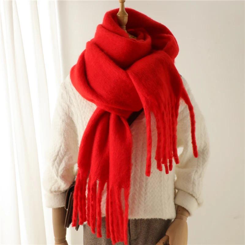 Winter Scarf for Women Containing Cashmere Warm Solid Pashmina Blanket Wraps Female Thick Soft Bufanda Big Tassel Shawl Long Poncho Echarpe