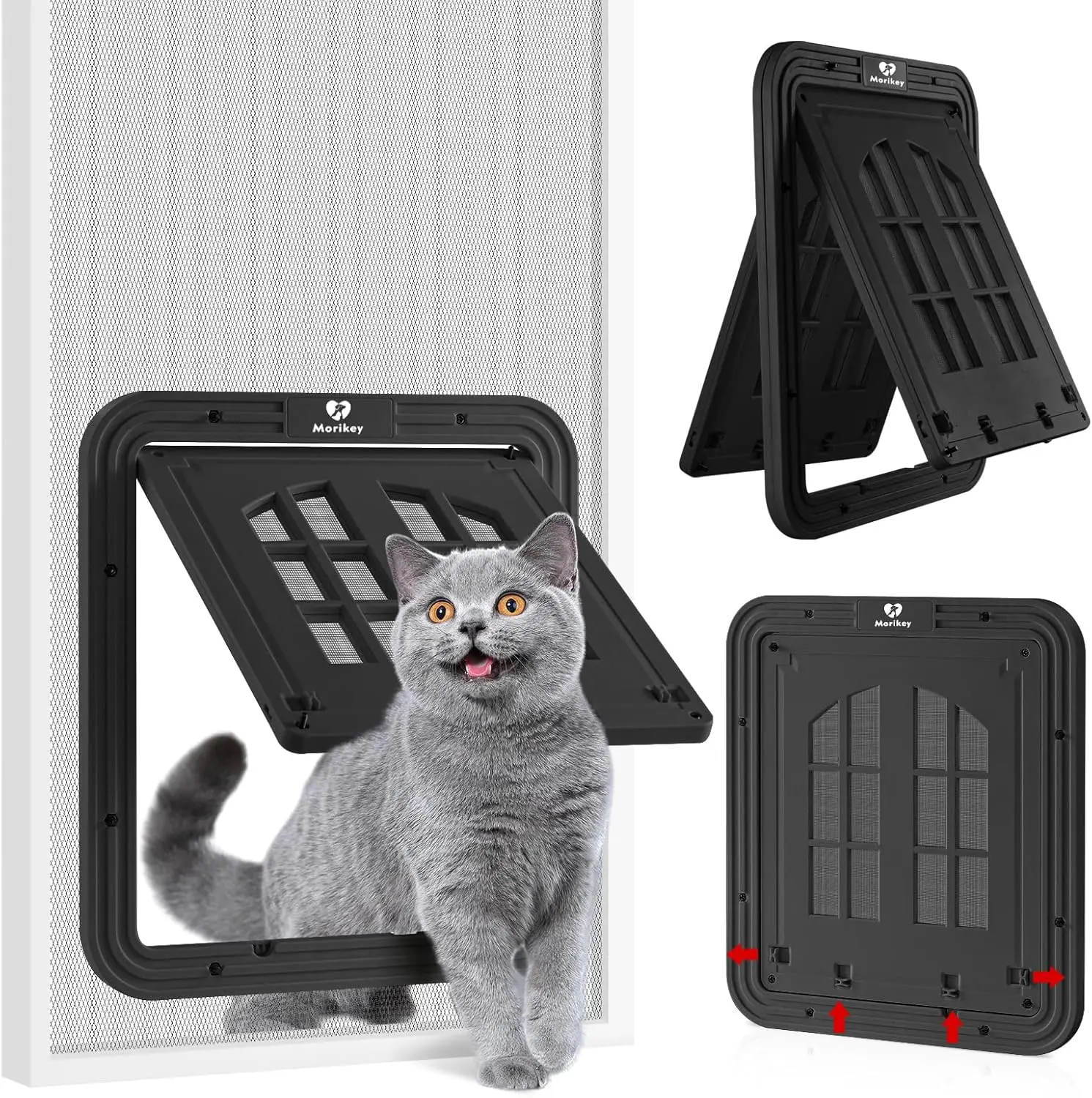 MORIKEY Cat Screen Door with Magnetic Self Closing Flap Easy In and Out Lockable Pet Door for Screen Doors Cats and Small Pets Portable