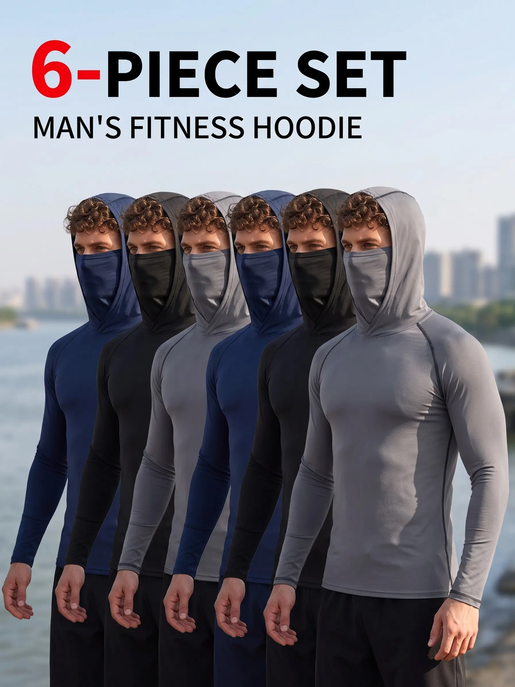 Men's 3-Pack or 6-Pack Performance Hoodies, Quick-Dry Moisture-Wicking Stretch Long Sleeve Athletic Shirts with Built-In Face Cover