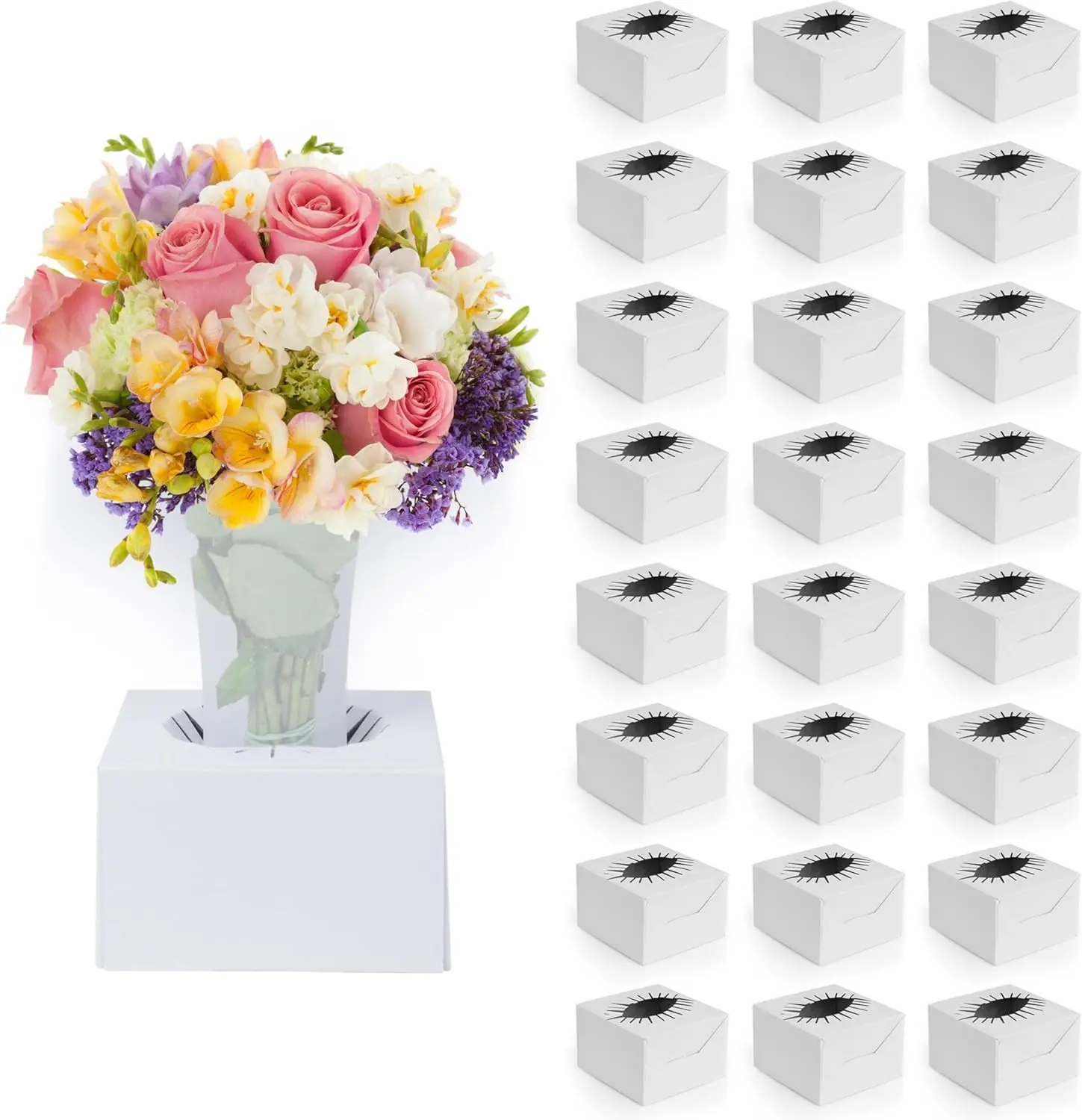 Flower Transportation Box - 25 Pack 8 x 8 x 5 Inch, Flower Boxes for Arrangements, Quick Pop & Lock Setup, Made from Recycled Cardboard, Fits 3”-8” Vases
