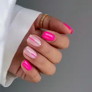 Short Square Patchwork Design Sparkly Rhinestone Glitter Nails Fake Nail Kit, 24pcs/set Press On Nails With Nail File & Jelly Glue, Removable DIY Nail Art Artificial Full Cover