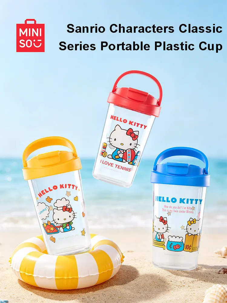 MINISO Genuine Classic Hello Kitty Reusable Plastic Tumbler, Large Capacity, Portable, Cute Lightweight Drinkware for Students, Ideal Gift for Girls