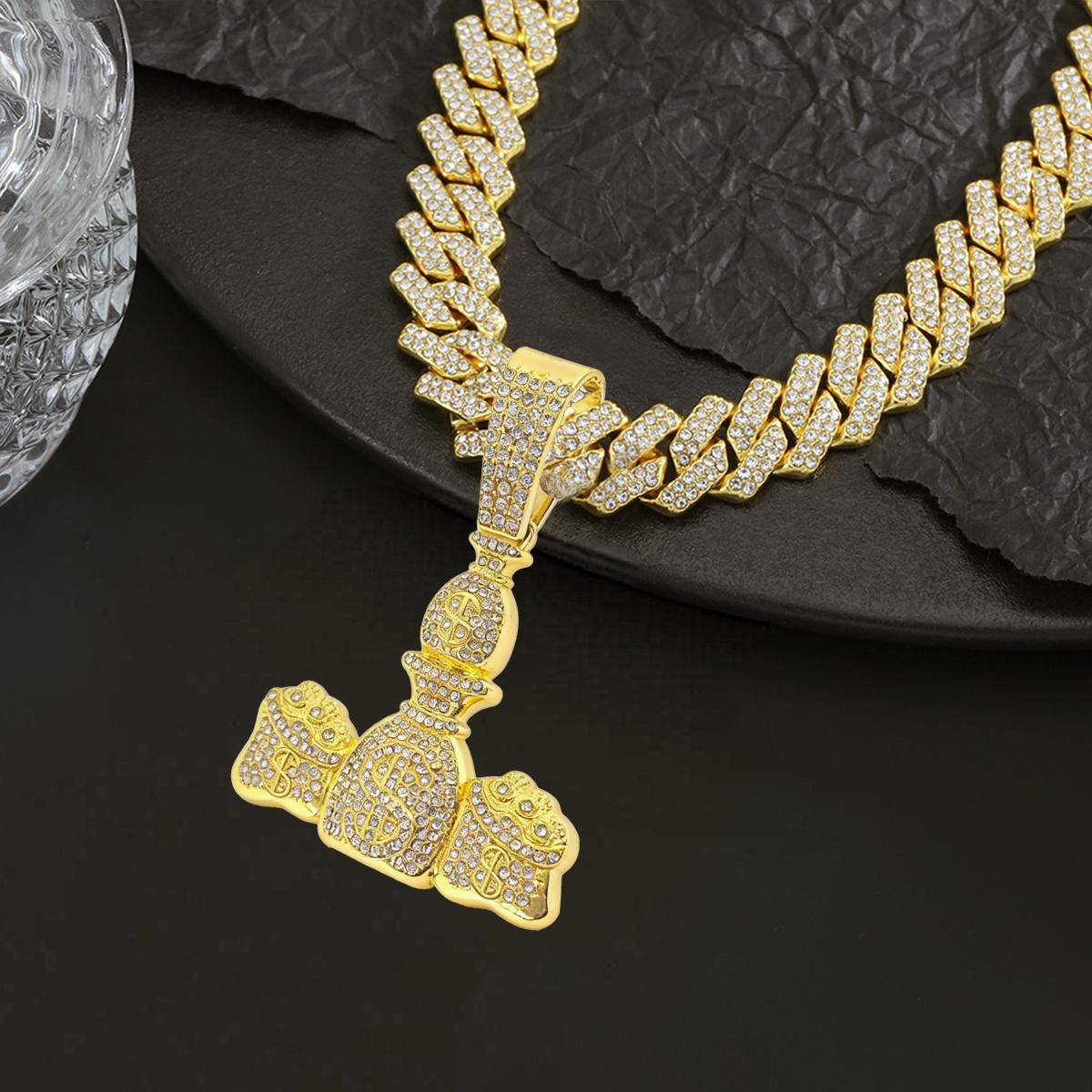 Fashion Metal Money Bag Pendant Neck Chain Classic Retro Cuban Link Design Hip Hop Streetwear Accessory Lightweight Daily Wear Jewelry Perfect for Dating Gathering and Everyday Styling Decoration