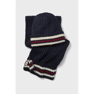 Navy Stripe Chunky Knit Hat and Scarf Set