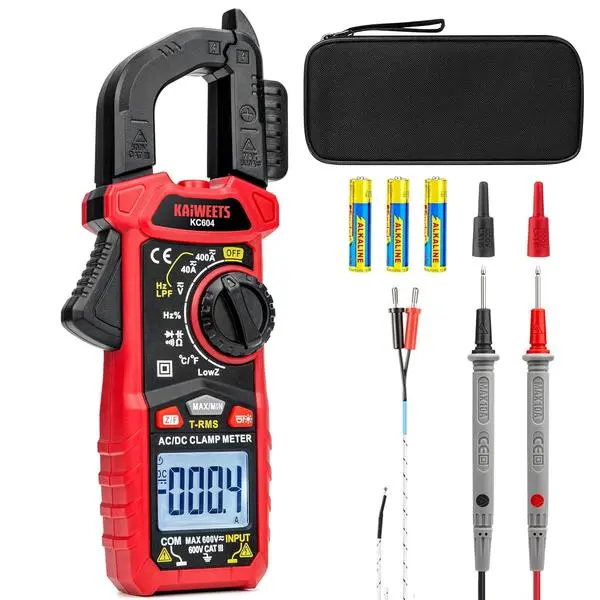 Digital Clamp Multimeter with D-Shaped Jaw, Auto-Ranging 4000 Counts AC/DC Current Voltage Tester, Temperature Continuity Diode NCV Tester with Flashlight Backlight