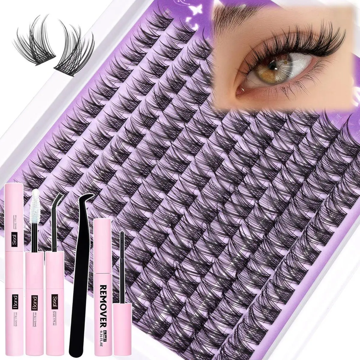 Natural Lash Clusters Kit Wispy Eyelash Clusters CC Curl Cluster Eyelash Extensions 132 pcs Individual Lash Extensions DIY Lash Extension Kit with Lash Bond and Seal and Remover Lash Kit by