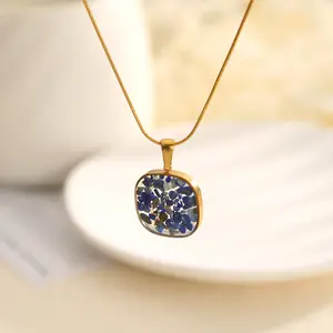 Blue Birthstone Pendant Necklace – Adjustable Chain with Square Gemstone Cluster, September Birthstone Gift for Women, Trendy Daily Wear & Special Occasion Jewelry