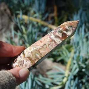 4in Pink Leopard Skin Jasper Crystal Tower, ls2