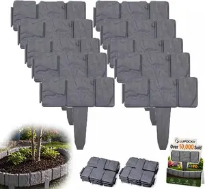 Imitation Stone Garden Fence Plastic Retaining Edging Border Grey Cobbled Effect Landscape Decor Interlocking Decorative Panels Flower Bed Path Lawn Outdoor Picket Yard Grass Edge(Black,20pcs)
