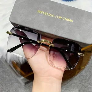 Refueling for China" Classic Retro Frameless Square Fashion Glasses for Men & Women - Black Plastic Interchangeable Lenses, Stylish & Durable, Perfect for Casual Attire, Stylish Glasses | Minimalist Eyewear | Durable Plastic