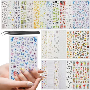 Nail Stickers, 24 Stickers for Nails Art, Self Adhesive Nail Art Sticker Decals, Nail Supplies kit Large Sheets springtok