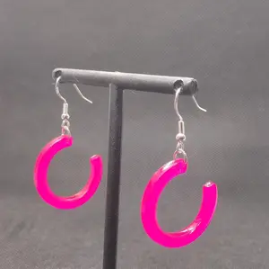 Pink Neon Hoop Dangle Earrings
