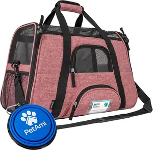  Airline Approved Soft Sided Pet Carrier for Cats & Small Dogs – Travel Bag with Sherpa Bed, Ventilated & TSA Compliant (Light Red, Small)