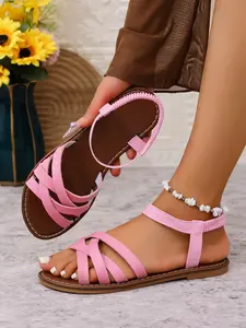 Women's 2026 New Blue Silver Color Flat Toe Open Toe Sandals, Retro Roman Shoes, Summer Unique Style, Classic Sandals