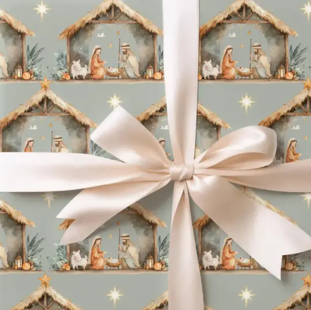 Jesus Nativity Scene Wrapping Paper, Holy Night Wrapping Roll, Christmas Gift Wrapping Roll,