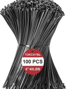 8 Inch Zip Ties (100 Pack) – Heavy Duty 40lbs Tensile Strength, UV Resistant Black Cable Ties for Indoor & Outdoor Use, Durable Nylon Wire Ties for Organizing Cables, Garden, Garage, and More