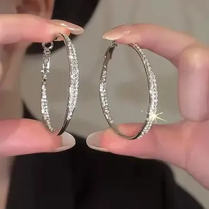 LisiZen Oversized Rhinestone Hoop Earrings, Sparkling Circle Design, Trendy Statement Jewelry 2025 New Fashion DZEH4390